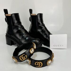 Gucci Black Ankle Boots with Gold Embellishments